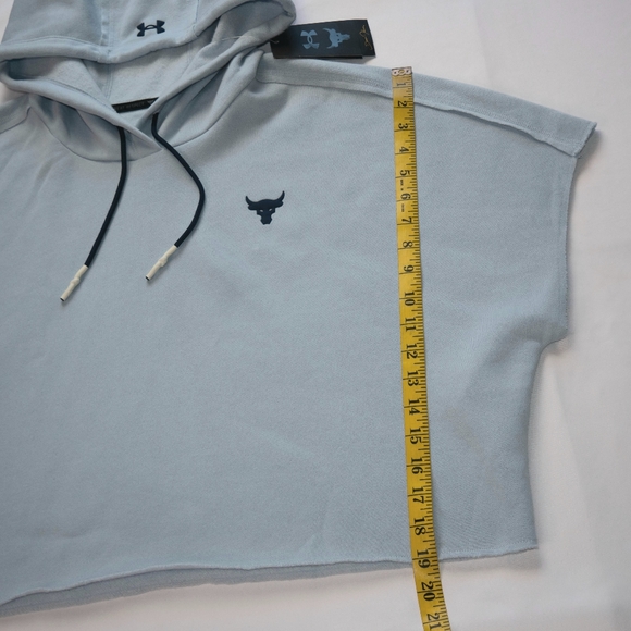 Under Armour Project Rock Womens Large  Blue Short Sleeve Fleece Hoodie - Picture 8 of 12